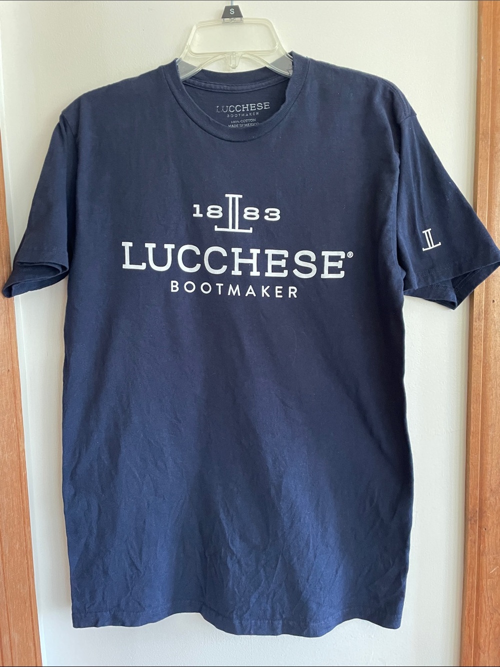 LUCCHESE Bootmaker 1883 Graphic Short Sleeve Tee Shirt Navy Blue Men's Size M